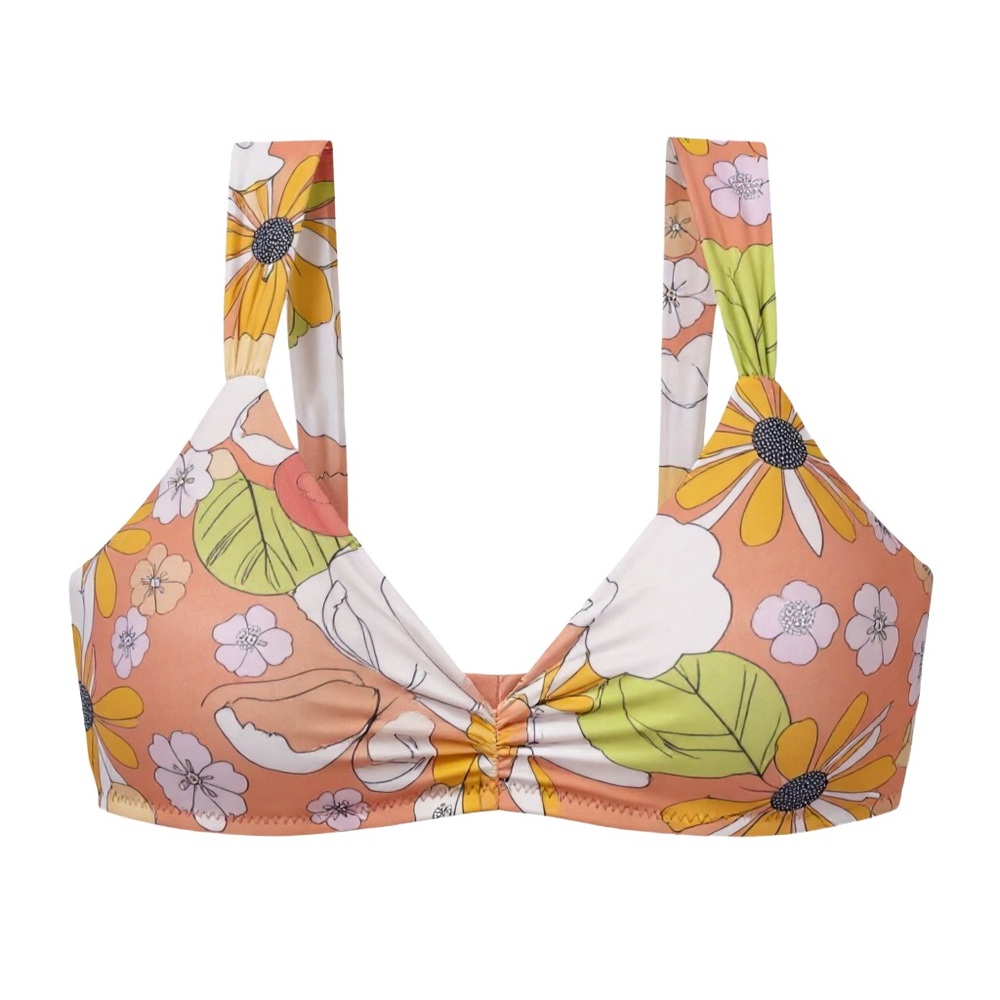 WET Haven Ribbon Sport Bikini Top Size Small Retro Floral Removable Pads K4521T